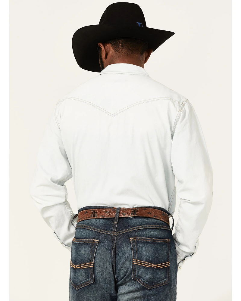 Cody James Men's Fort Summer Light Wash Long Sleeve Pearl Snap Western Denim Shirt
