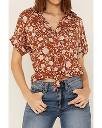 Shyanne Women's Floral Print Tie Front Short Sleeve Blouse
