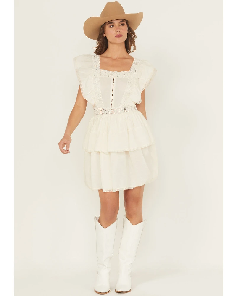 Rock & Roll Denim Women's Solid Flutter Sleeve Mini Dress