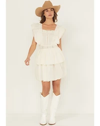 Rock & Roll Denim Women's Solid Flutter Sleeve Mini Dress