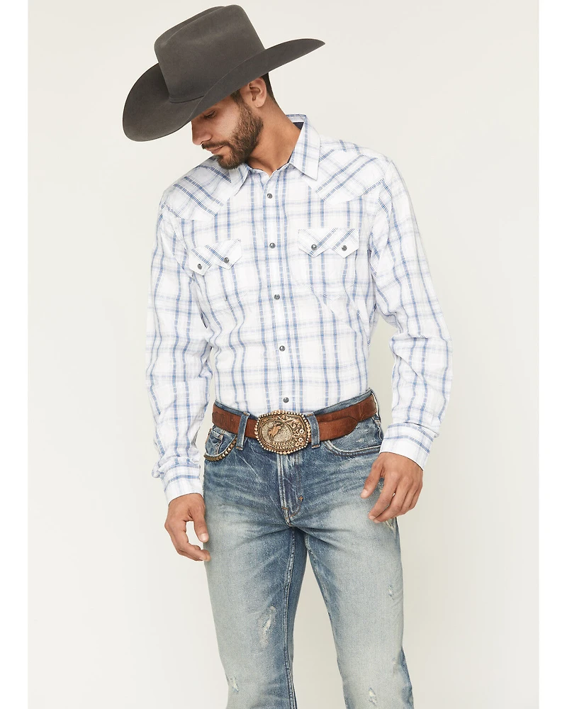 Moonshine Spirit Men's All Day Long Dobby Plaid Print Sleeve Snap Western Shirt
