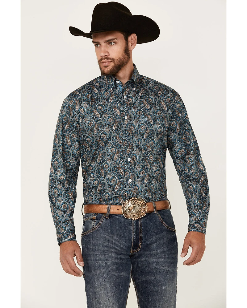 Rough Stock by Panhandle Men's Paisley Print Long Sleeve Button-Down Western Shirt