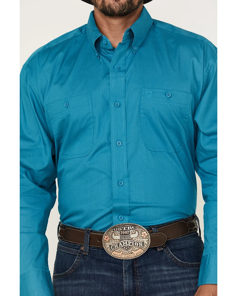George Strait by Wrangler Men's Solid Long Sleeve Button-Down Stretch Western Shirt