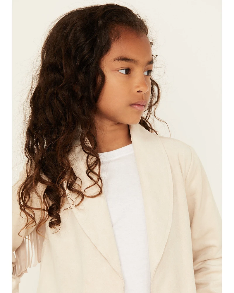 Shyanne Girls' Solid Fringe Open Front Faux Suede Jacket