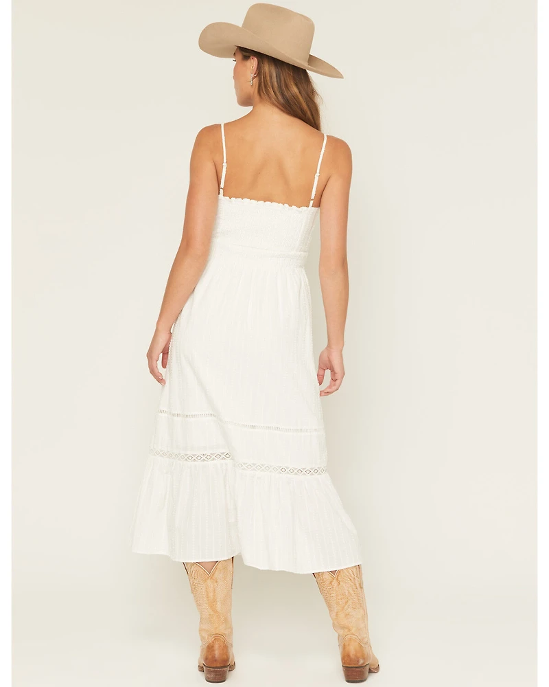 Miss Me Women's Sleeveless Button-Front Eyelet Trim Midi Dress