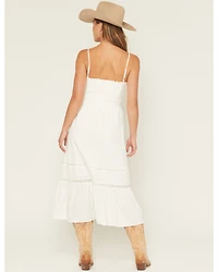Miss Me Women's Sleeveless Button-Front Eyelet Trim Midi Dress
