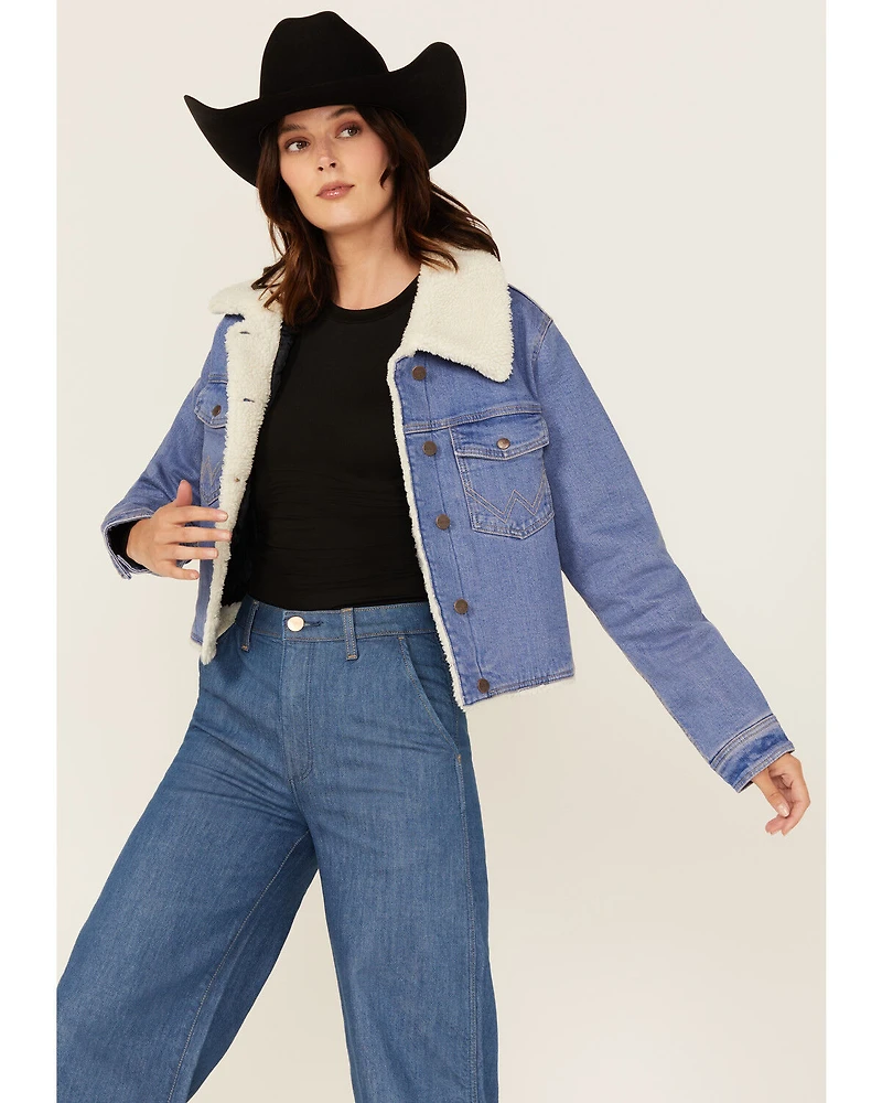 Wrangler Women's Medium Wash Sherpa Lined Denim Jacket