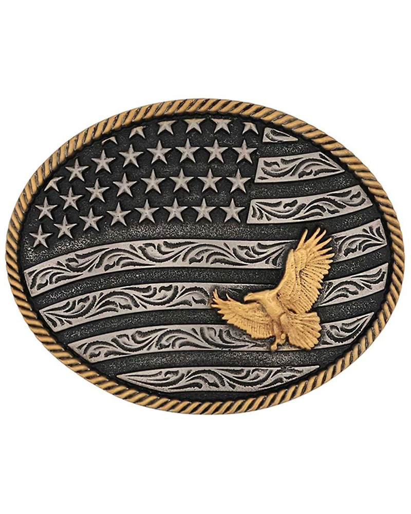 Montana Silversmiths Men's Flag & Eagle Belt Buckle