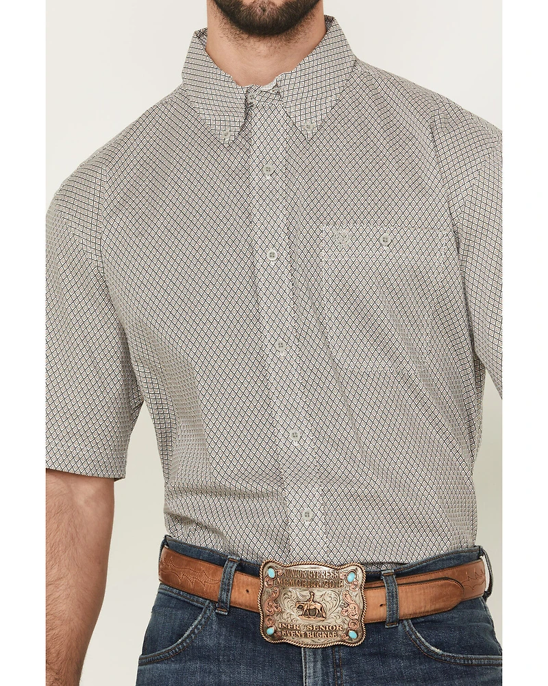 George Strait by Wrangler Men's Geo Print Short Sleeve Button-Down Stretch Western Shirt