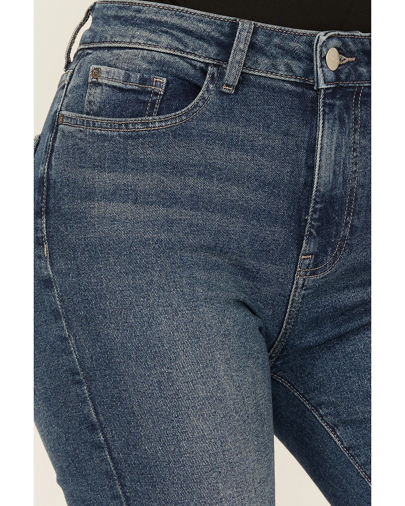 Warp + Weft Women's Mia Dark Wash High Rise Flare Stretch Denim Jeans