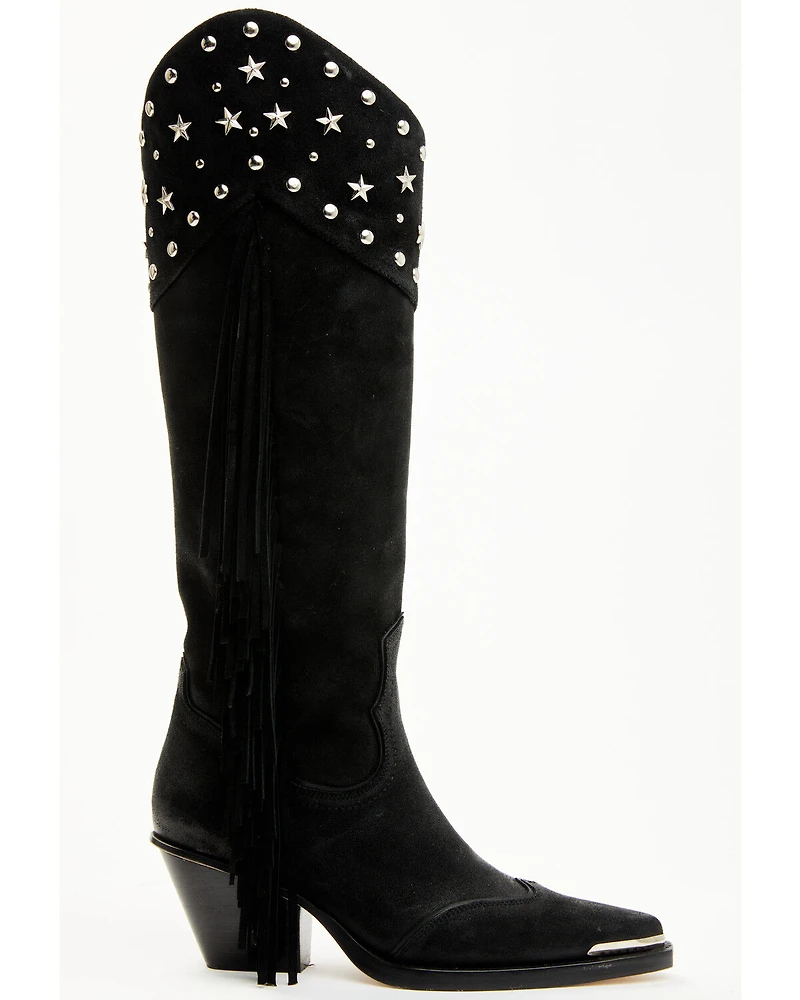 Wonderwest Women's Gloria Embellished Fringe Tall Western Boots - Snip Toe