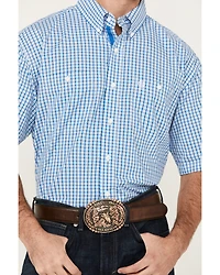 George Strait by Wrangler Men's Plaid Print Short Sleeve Button-Down Stretch Western Shirt