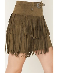 Rock & Roll Denim Women's Faux Suede Fringe Mini Skirt