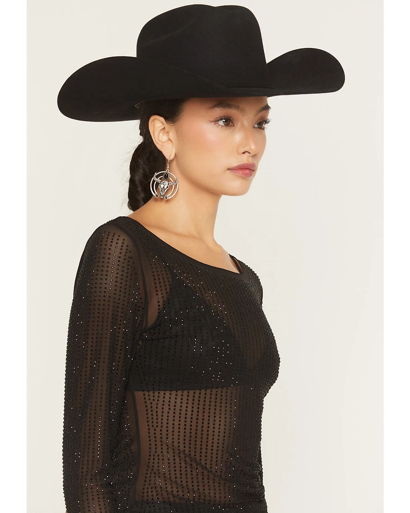 Idyllwind Women's Hollyhock Rhinestone Mesh Long Sleeve Shirt