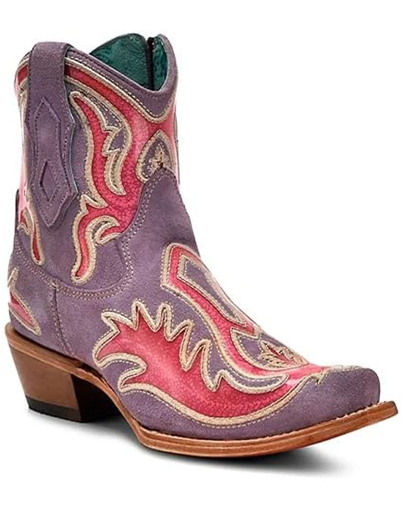 Corral Women's Polymer Overlay and Neon Embroidered Zipper Ankle Boots - Snip Toe