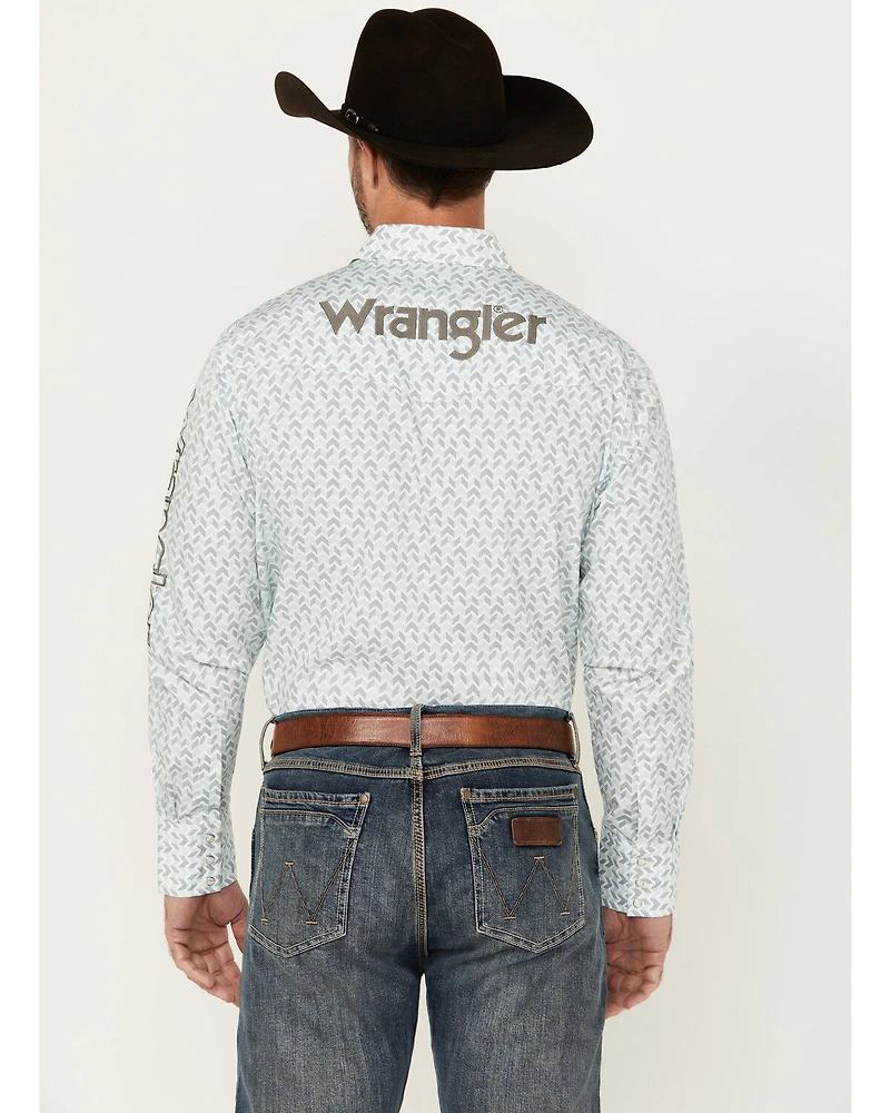 Wrangler Men's Geo Print Logo Long Sleeve Snap Western Shirt