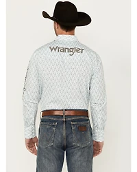 Wrangler Men's Geo Print Logo Long Sleeve Snap Western Shirt