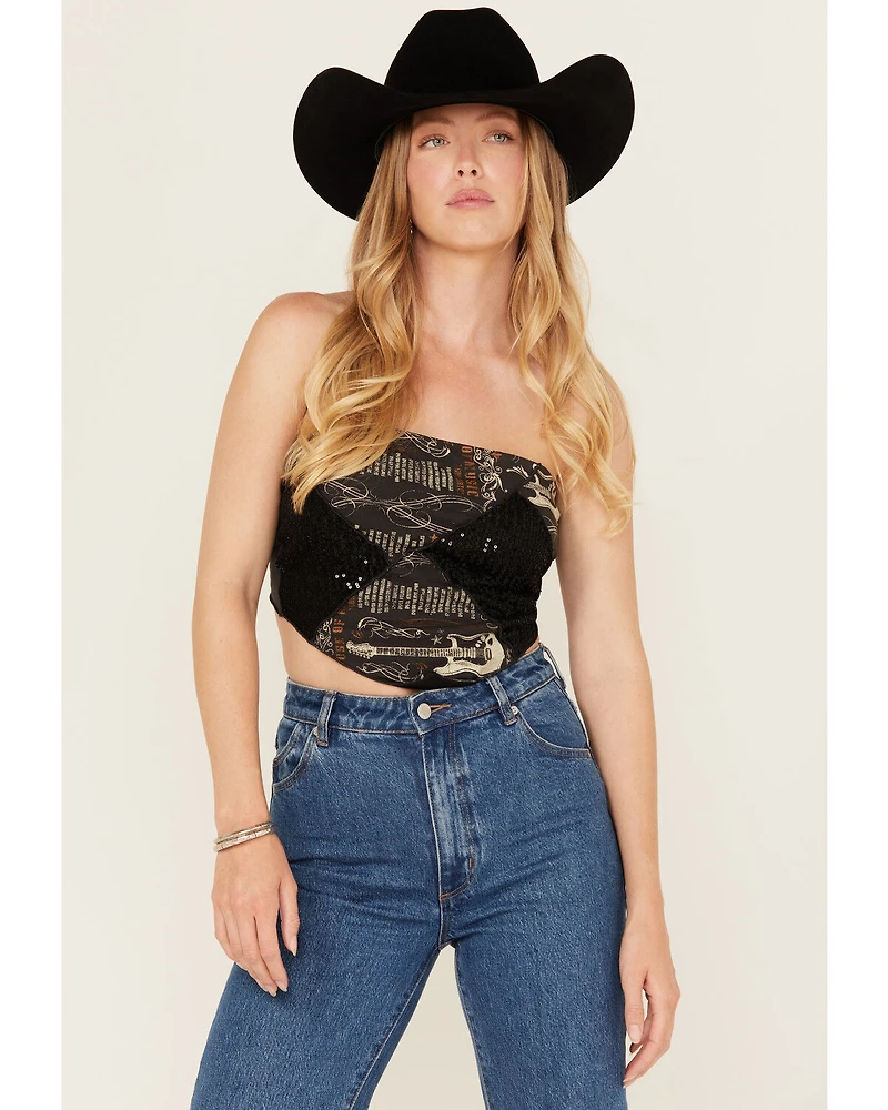 Originality Women's Strapless Tie-Back Graphic Bandana Crop Top