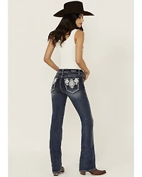 Grace LA Women's Medium Wash Mid Rise Geo Pocket Bootcut Stretch Denim Jeans
