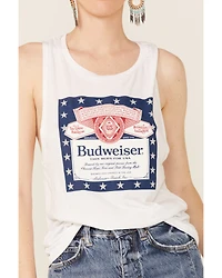 Brew City Beer Gear Women's White Patriotic Budweiser Graphic Muscle Tank