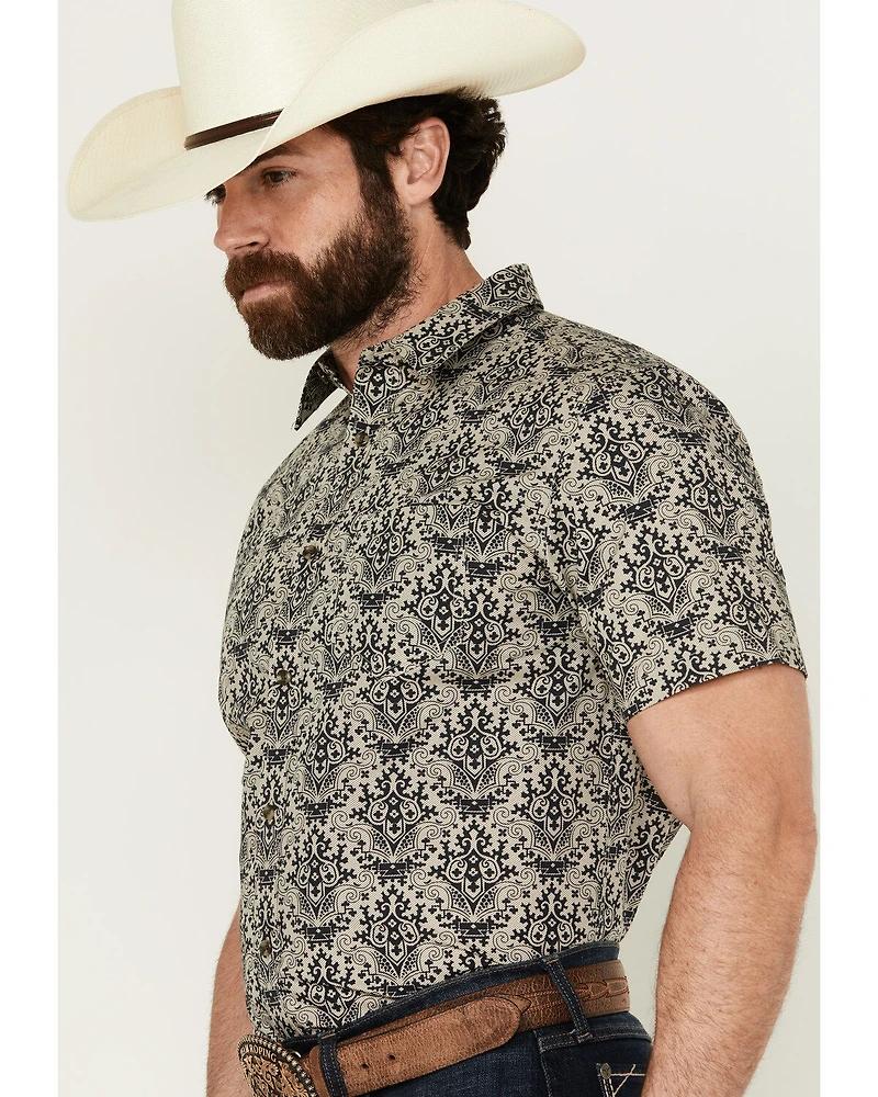 Gibson Men's Queen of Spades Medallion Print Short Sleeve Button-Down Western Shirt