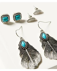 Shyanne Women's Feathers and Turquoise-Toned Earring Set - 3 Piece