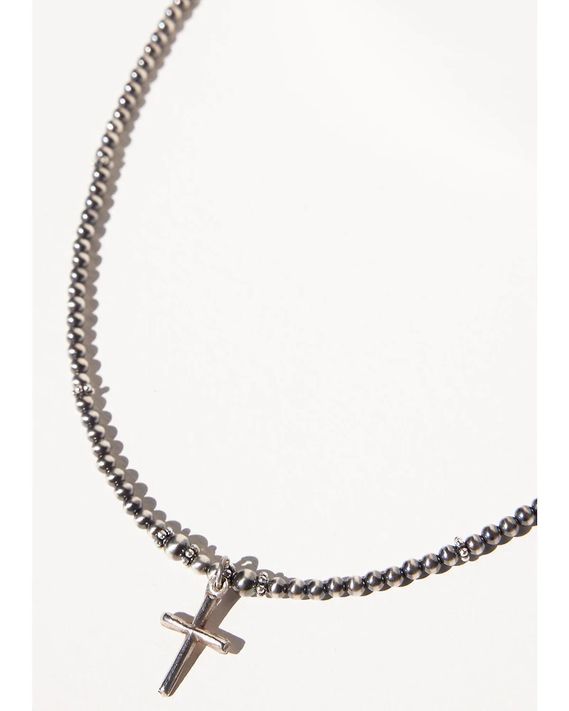 Paige Wallace Women's Tiny Cross Navajo Pearl Necklace