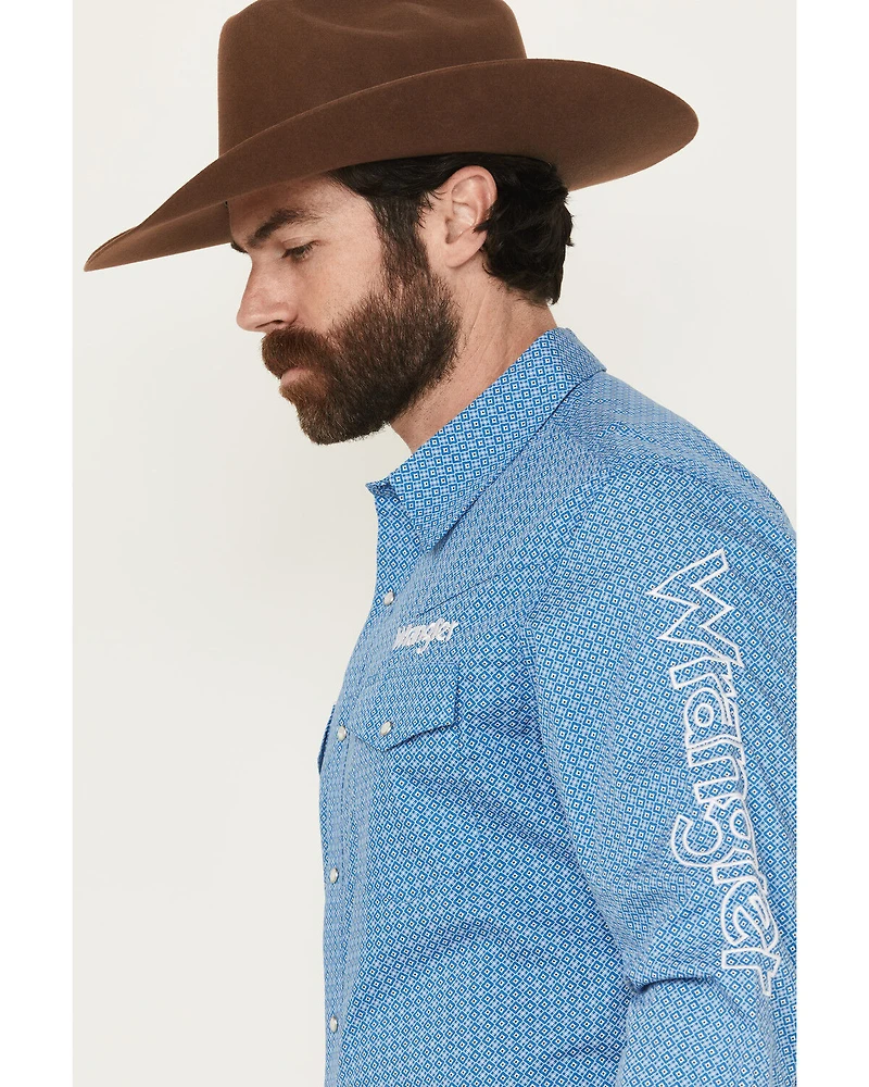Wrangler Men's Geo Print Logo Long Sleeve Snap Western Shirt