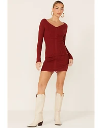 Lush Women's Long Sleeve Drawstring Sweater Mini Dress