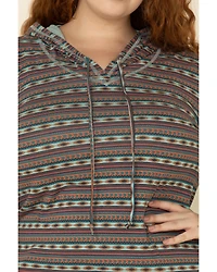 White Label by Panhandle Women's Southwestern Stripe Hoodie Tee - Plus