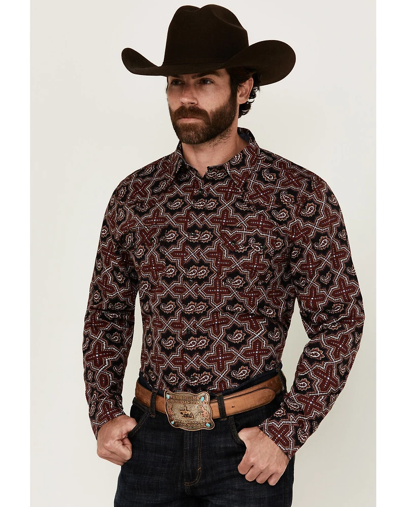 Cody James Men's Daybreak Geo Print Long Sleeve Snap Western Shirt