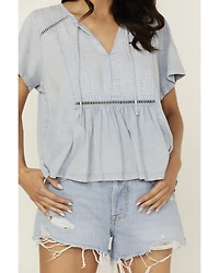 Cleo + Wolf Women's Bella Pintuck Detail Peasant Short Sleeve Blouse