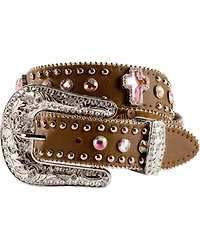 Nocona Girls' Rhinestone Studded Cross Leather Belt
