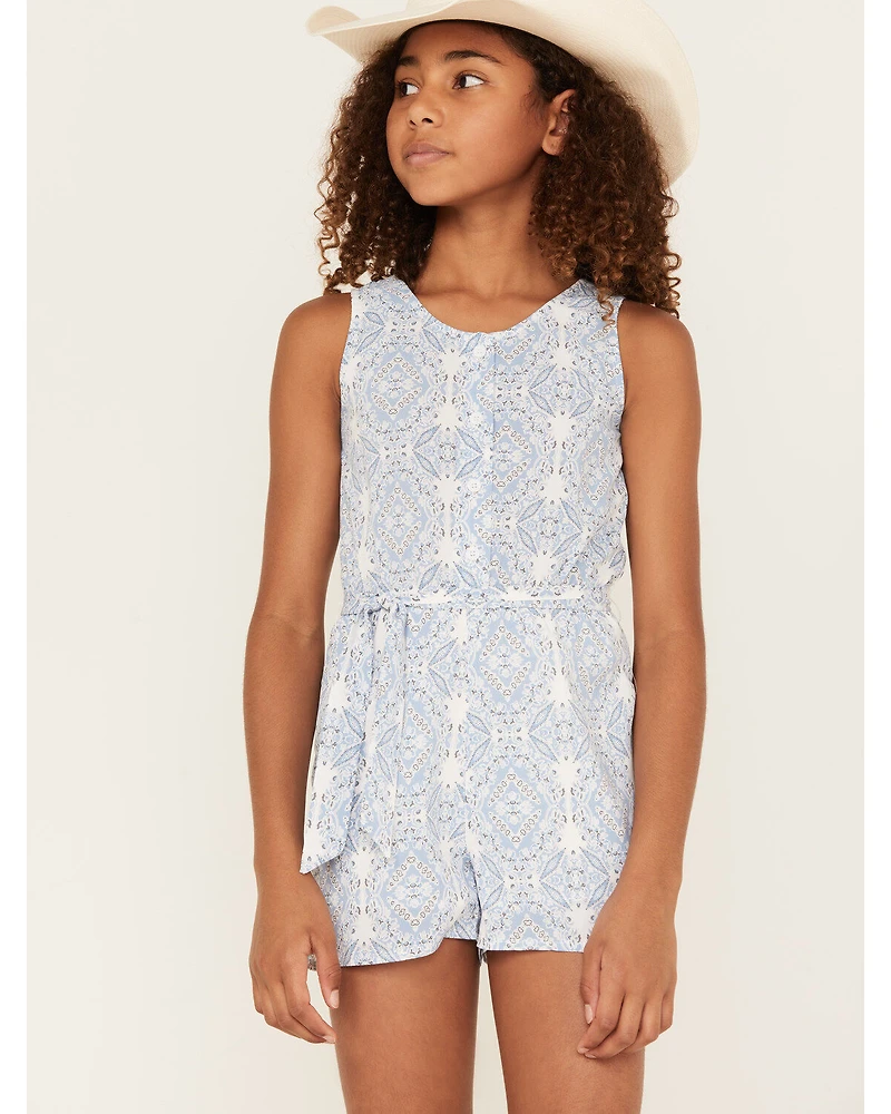 Hayden LA Girls' Print Sleeveless Waist Tie Romper