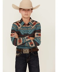 Cody James Boys' Bandera Southwestern Print Long Sleeve Snap Flannel Shirt