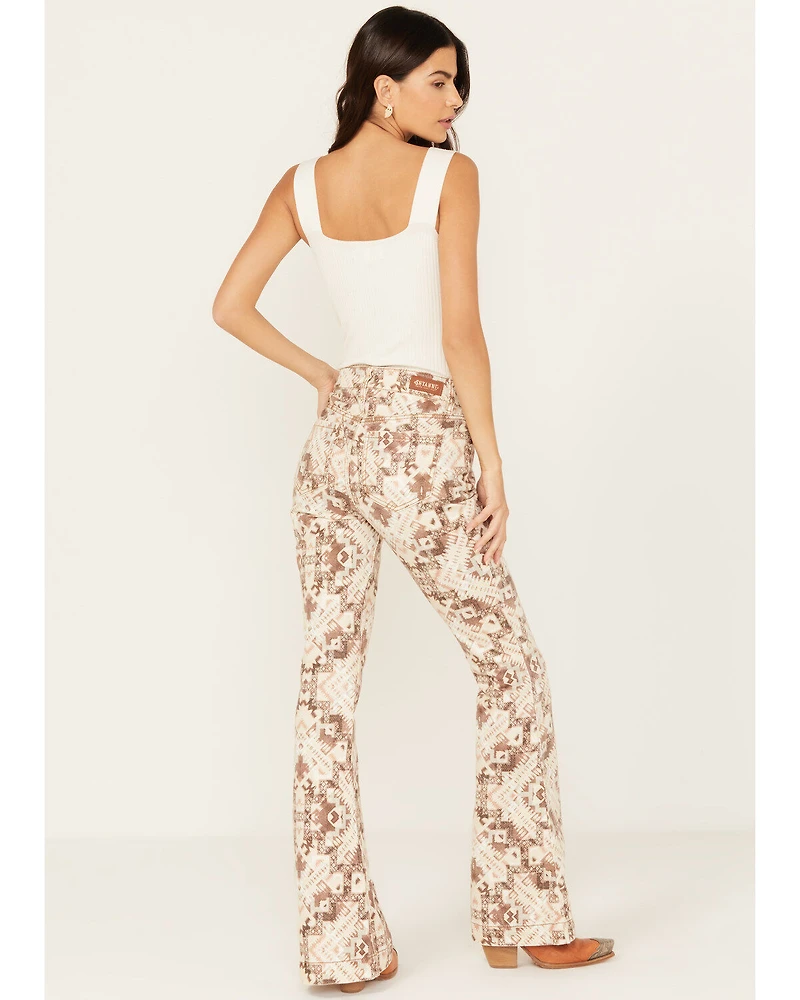 Shyanne Women's High Rise Southwestern Print Stretch Flare Jeans