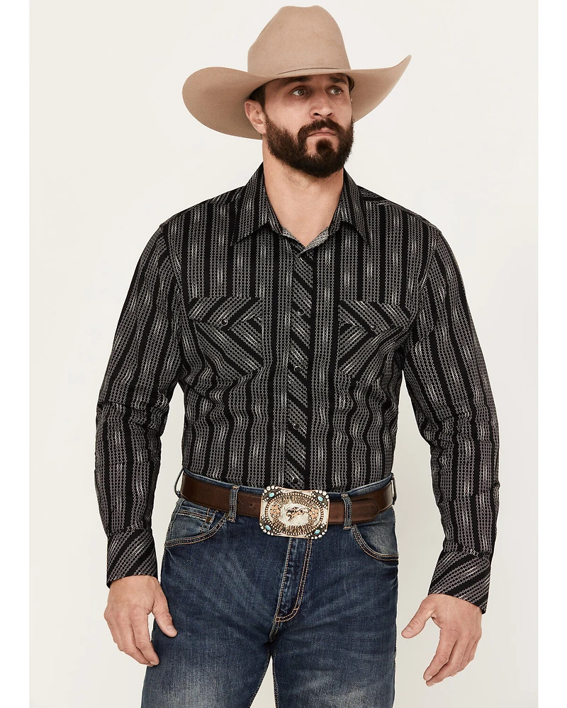 Rock & Roll Denim Men's Geo Print Striped Long Sleeve Western Snap Shirt