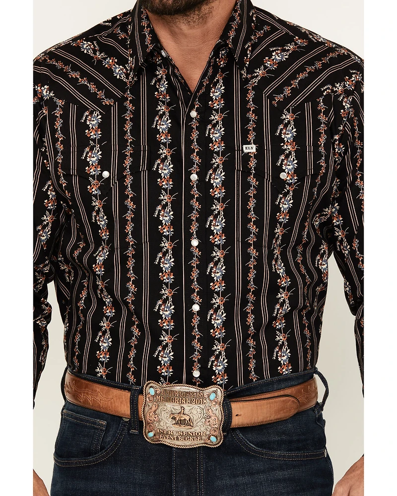 Ely Walker Men's Floral Striped Long Sleeve Pearl Snap Western Shirt