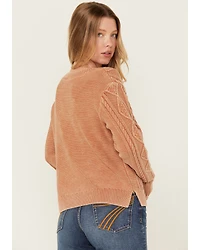 Cleo + Wolf Women's Clark Acid Wash Cable Knit Sweater