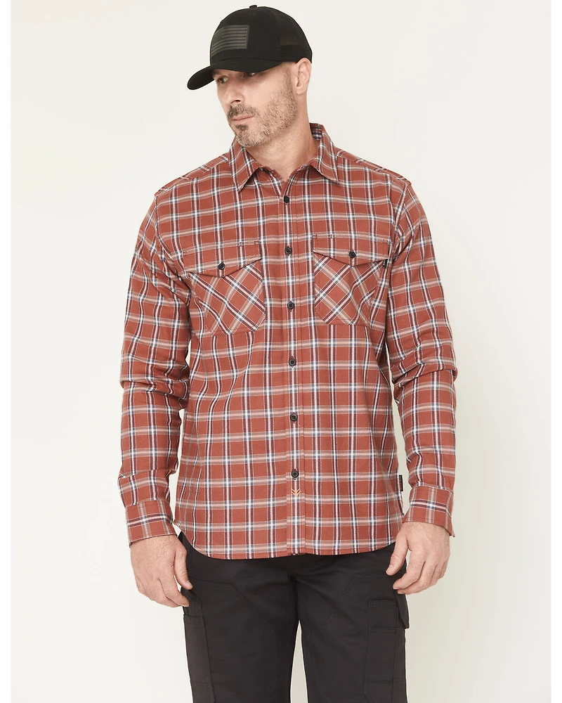 Hawx Men's FR Ponderosa Plaid Print Long Sleeve Button-Down Work Shirt