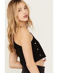 Vocal Women's Faux Suede Eyelet Halter Crop Top