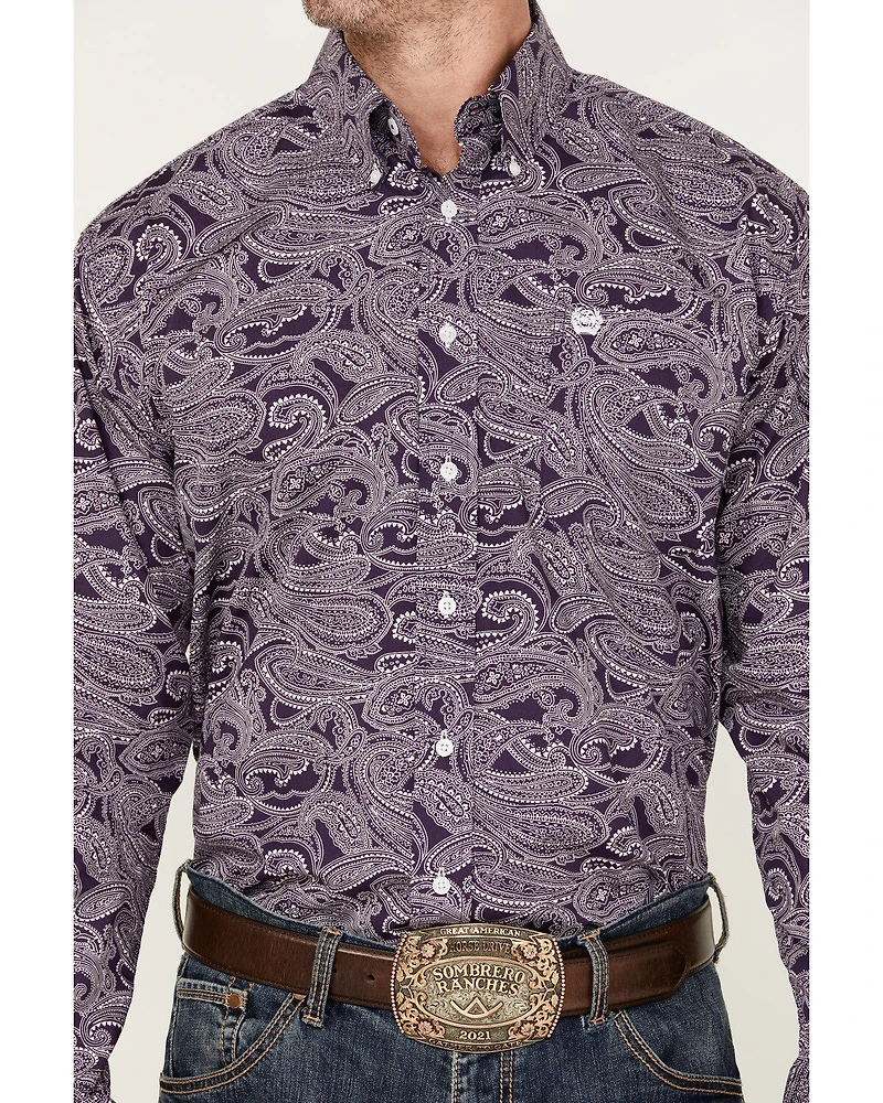 Cinch Men's Paisley Print Long Sleeve Button-Down Western Shirt