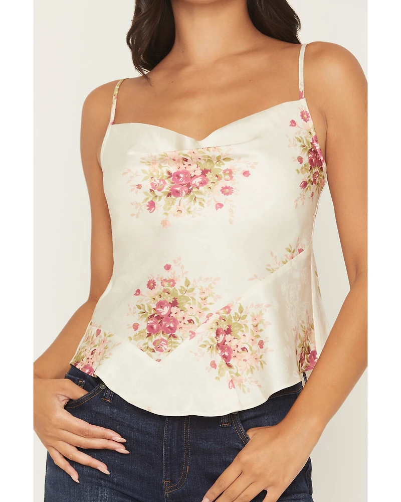 Shyanne Women's Floral Print Sleeveless Satin Tank Top