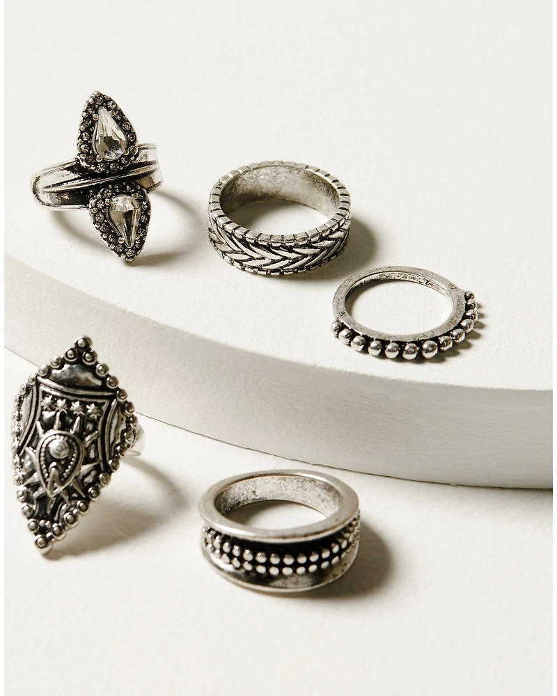 Idyllwind Women's Fairmont 5-Piece Silver Ring Set