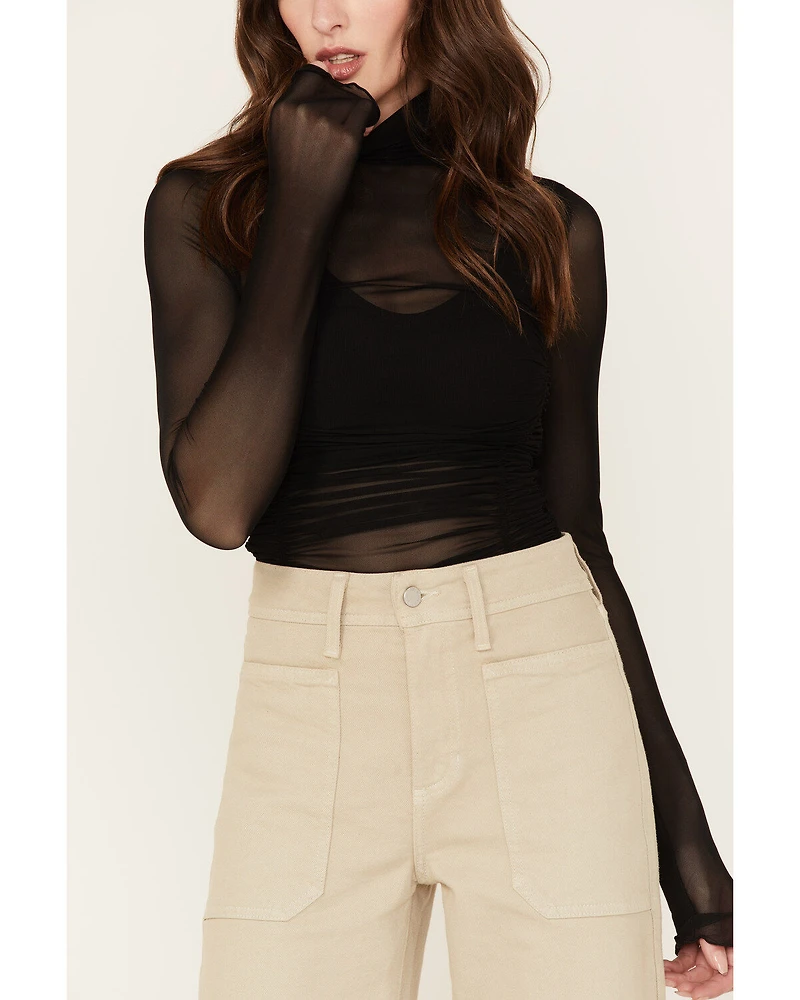 Free People Women's Under It All Ruched Mesh Bodysuit