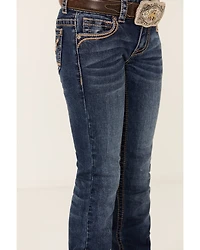 Shyanne Little Girls' Dark Wash Arrow Bootcut Stretch Denim Jeans