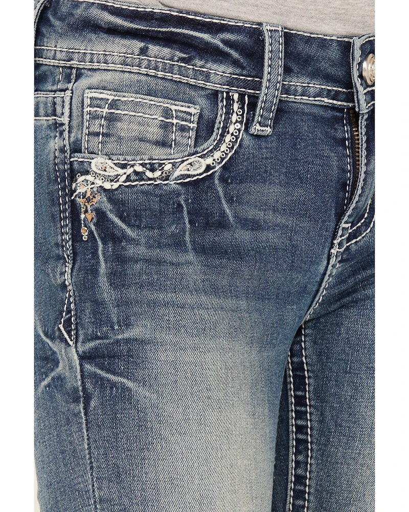 Grace LA Girls' Medium Wash Dreamcatcher Bootcut Stretch Denim Jeans