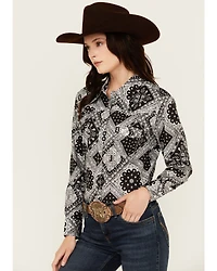 Cowgirl Hardware Women's Bandana Print Long Sleeve Snap Western Shirt