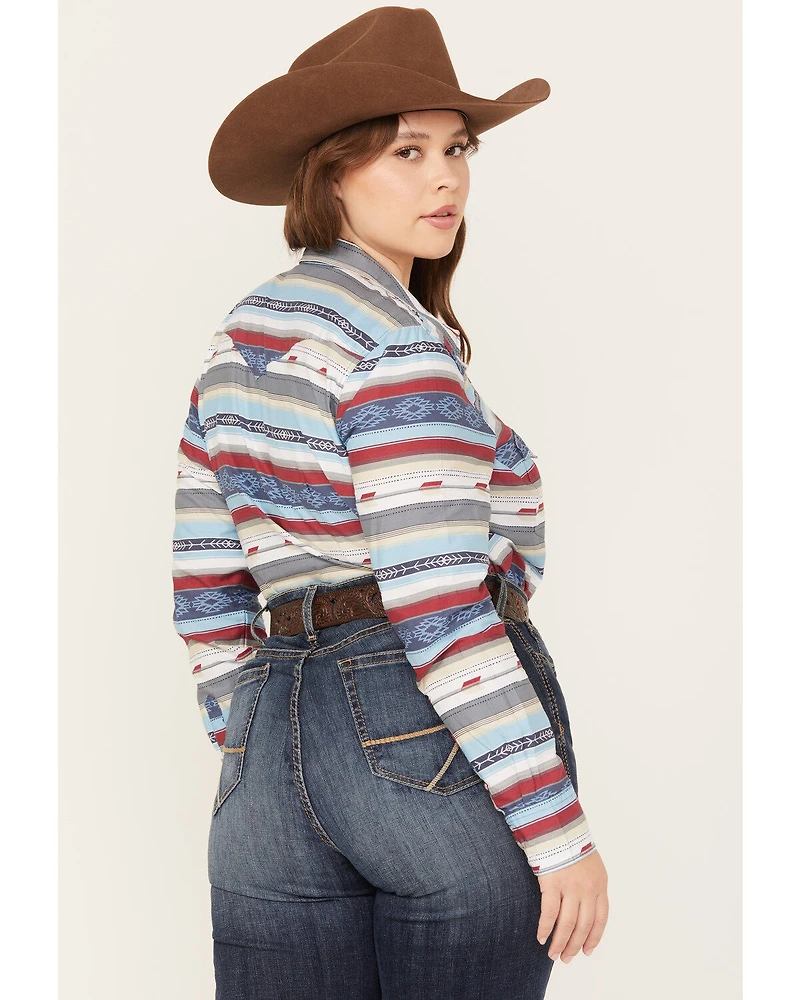 Roper Women's Southwestern Print Long Sleeve Snap Western Shirt - Plus