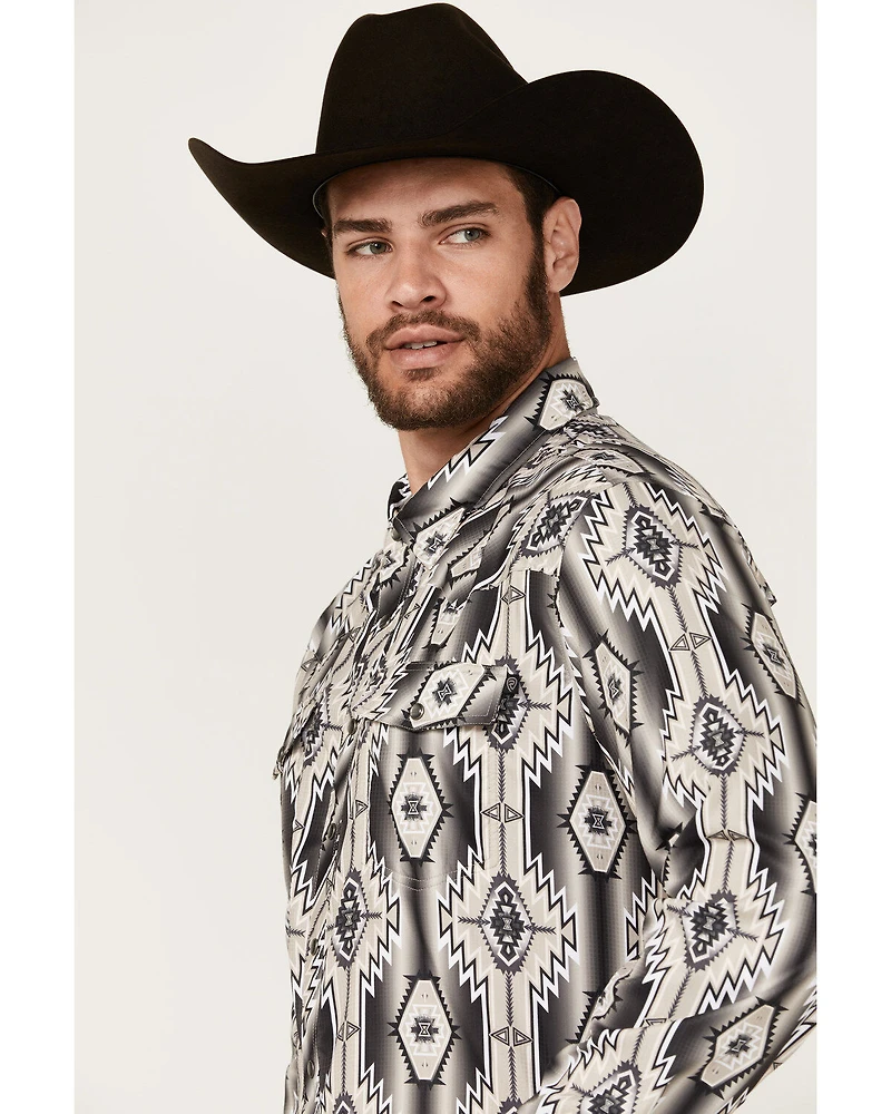 Rock & Roll Denim Men's Tek Southwestern Print Long Sleeve Snap Western Shirt
